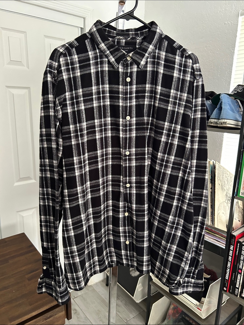All Saints Black & White Plaid Button-Down Shirt
